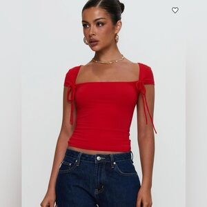 Princess Polly Deana Red Square Neck Tie Sleeve Top SZ:4